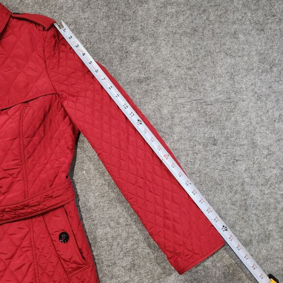Burberry London Womens Size US 10 UK 12 Quilted Red Belted Button Up Jacket - Picture 6 of 16
